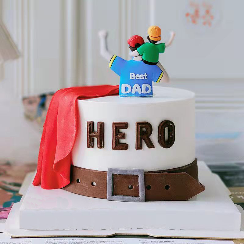 软胶骑肩父子蛋糕装饰插件好爸爸父亲节超人老爸生日快乐插牌摆件