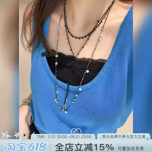 希腊Mary Gaitani新款天然石双层水滴长项链复古盾牌压花串珠项链
