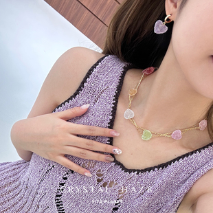 CRYSTAL 彩色爱心糖果双层项链 糖霜爱心耳环 可爱小众 HAZE正品