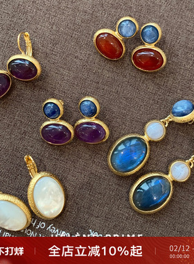 HELENE PRIME法国法式天然石高级轻奢耳环重工小众手工制作耳钉女