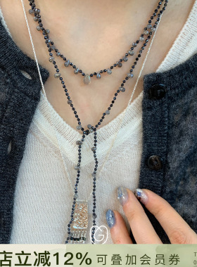 希腊Mary Gaitani新款天然石双层水滴长项链复古盾牌压花串珠项链