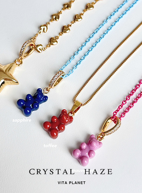 现货CRYSTAL HAZE正品新色小熊吊坠项链钻扣挪威小众可爱时尚新品