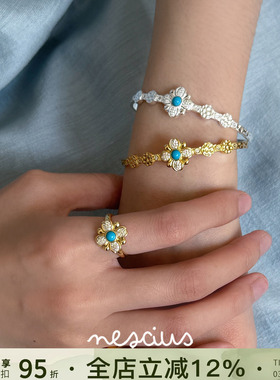 nescius发财花手镯开口金银两色