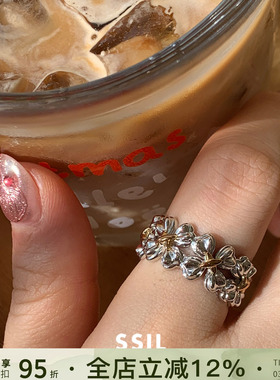 Vita Planet买手店 韩国SSIL正品 金银四叶草戒指925纯银小众宽戒