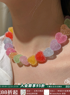 新品CRYSTAL HAZE正品 彩色爱心糖果项链可爱小众设计时尚锁骨链