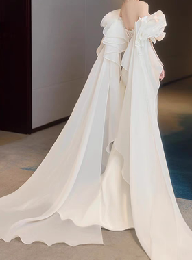 韩式新娘手作婚纱配饰拖尾蕾丝花朵袖子长款泡袖拍照写真礼服搭子