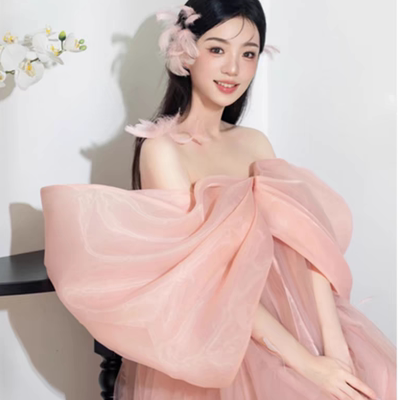 宴会晚礼服生日小礼服粉色配饰披肩新娘晨袍蝴蝶结抹胸外搭披肩