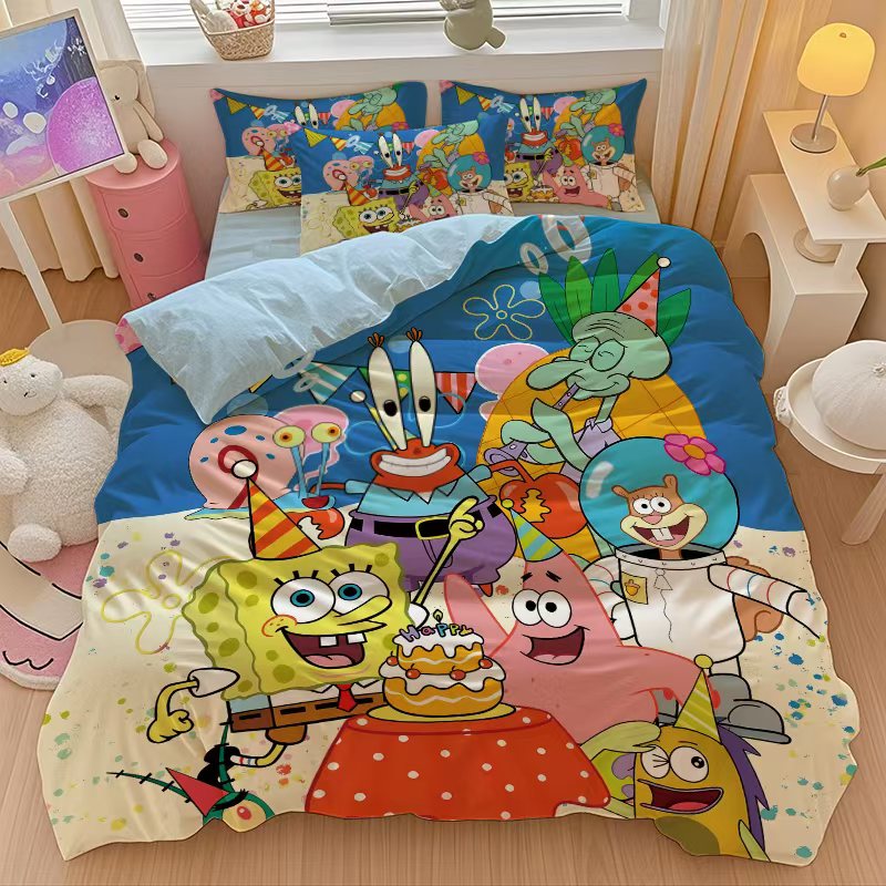 海绵宝宝纯棉四件套床单笠四季通用卡通可爱学生宿舍被套单人ins.