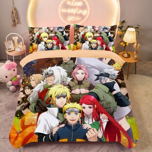 卡通火影忍者秋冬保暖加厚水晶绒四件套男生宿舍鸣人床单三件套