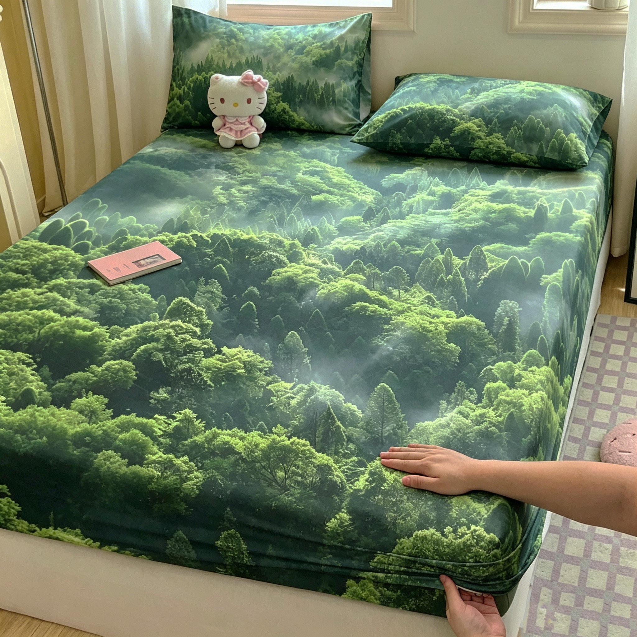 森林树林树木高空拍摄植物元素图案星空星星太空男床笠床垫保护套
