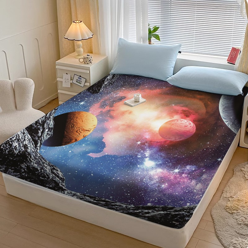 可爱卡通宇航员星球宇宙航天元素图案星空星星太空床笠床垫保护套