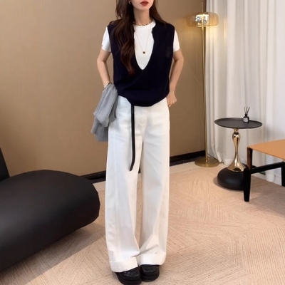 针织衫胖夏季宽松短袖感假薄款上衣显瘦两件tmm恤高级女大码冰丝