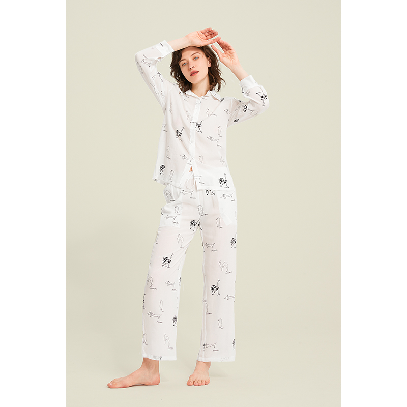 薄款印花长袖可外穿女士睡衣