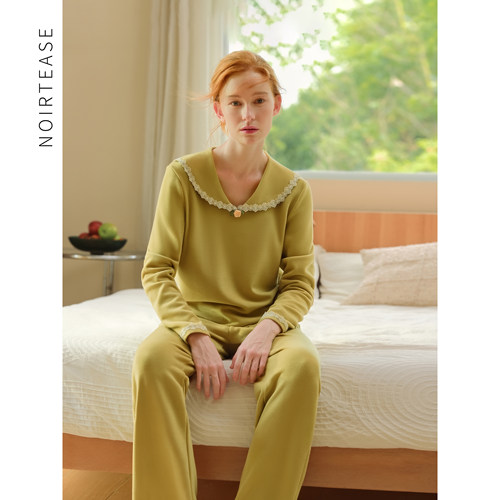新款春秋加厚磨毛发热保暖睡衣女