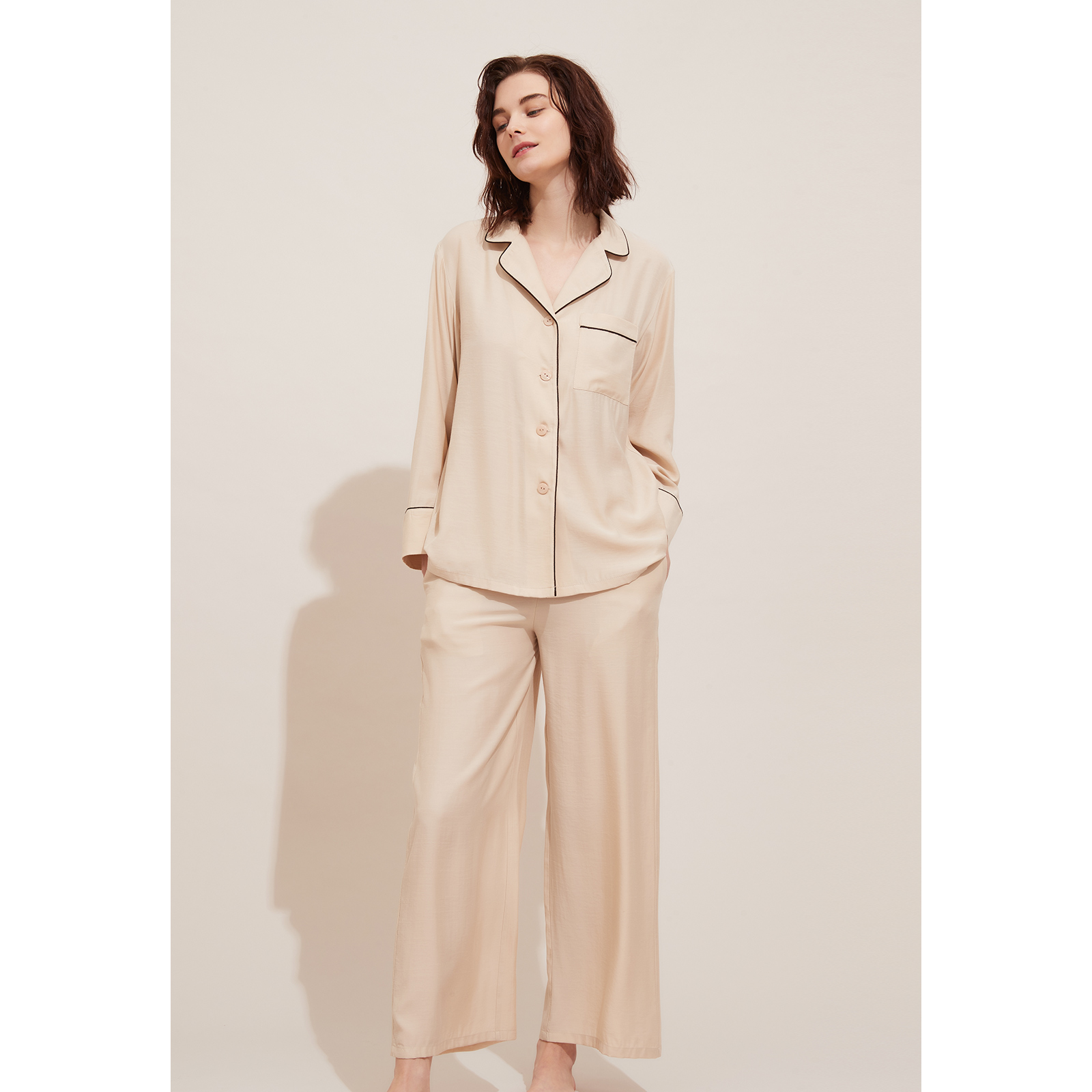 女士性感薄款两件套长袖睡衣