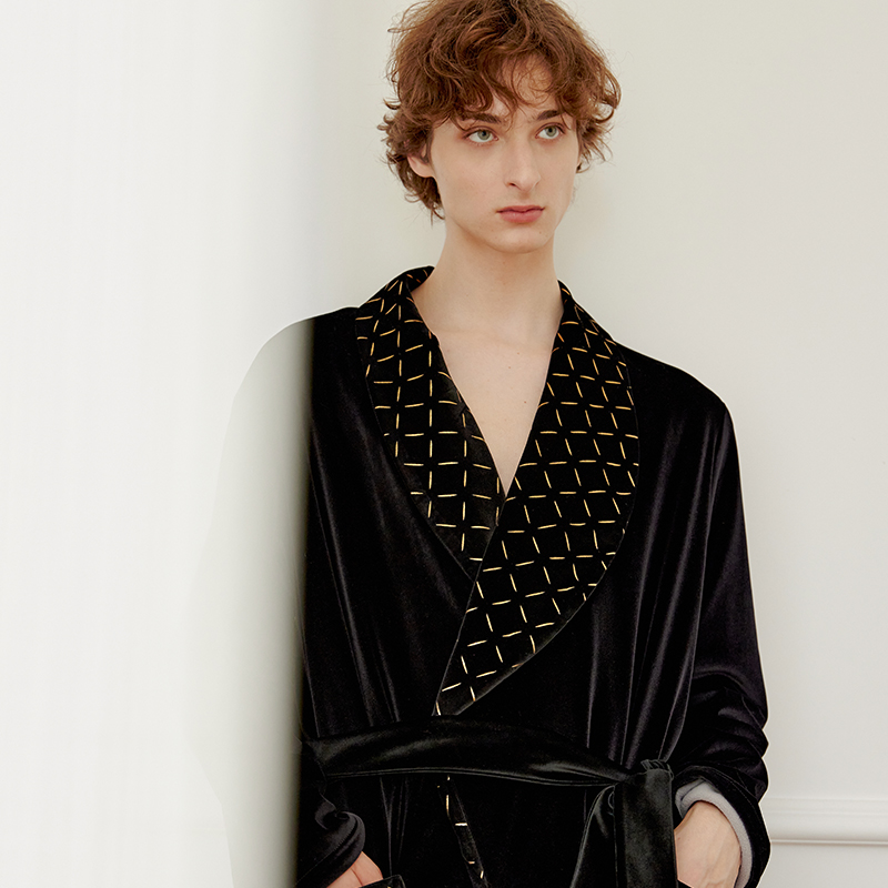 秋冬加厚加绒睡衣男士睡袍浴袍