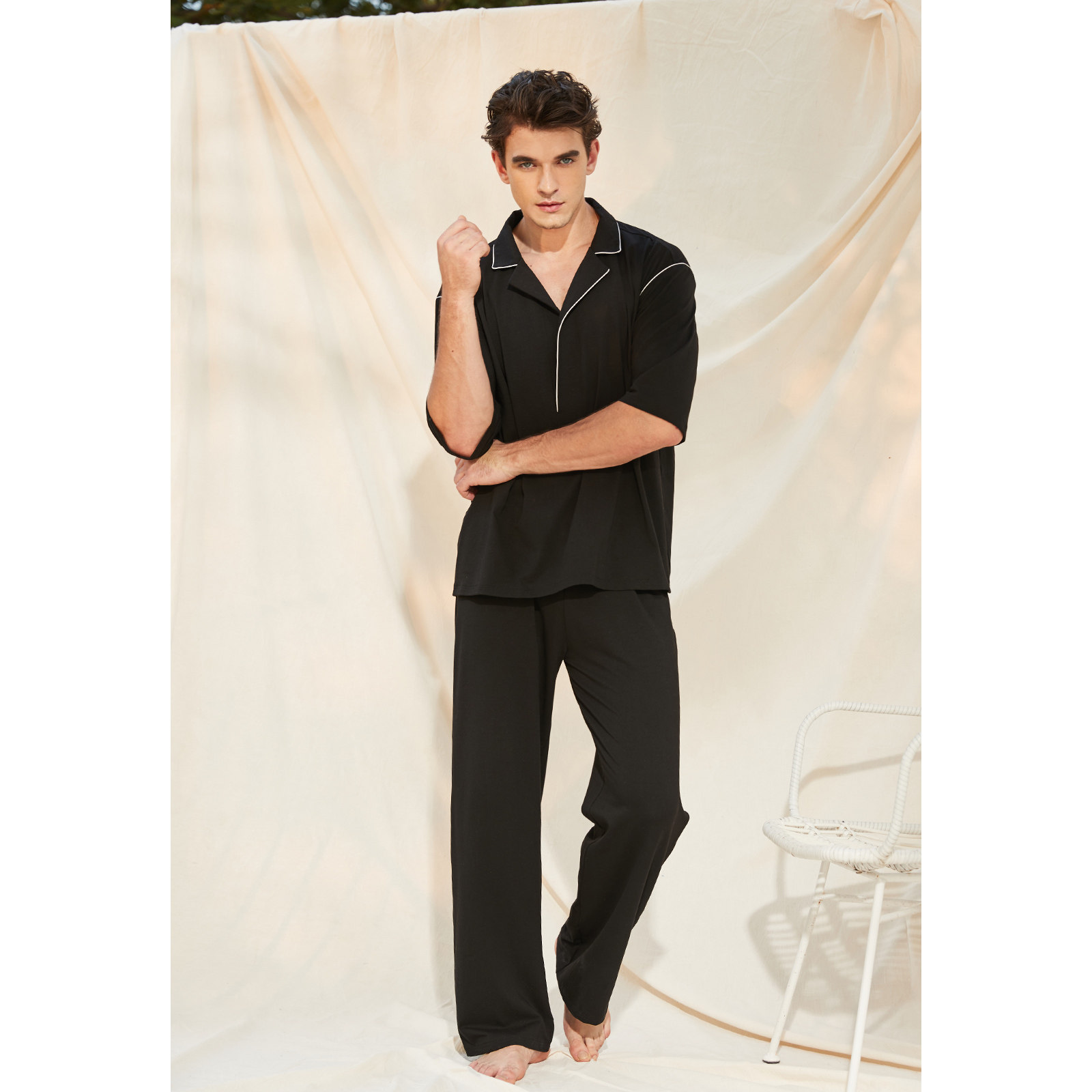 NT奈黎诗夏季男士短袖薄款全棉家居服套装青年纯棉大码睡衣两件套