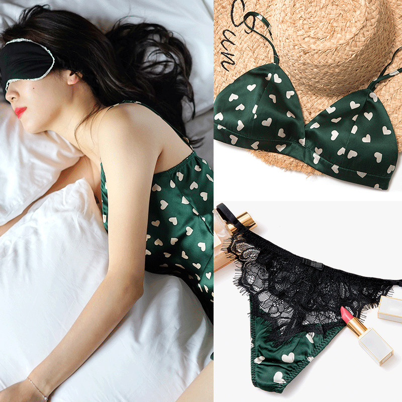 nt礼盒系列性感桑蚕丝19m真丝睡衣三件套睡裙文胸底裤睡衣套装女