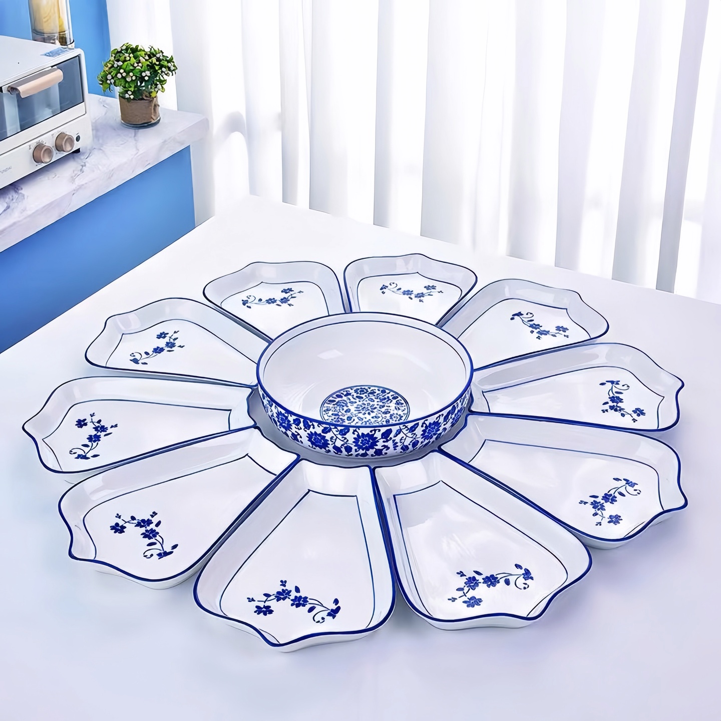 青花瓷拼盘组合圆形抖音网红餐具