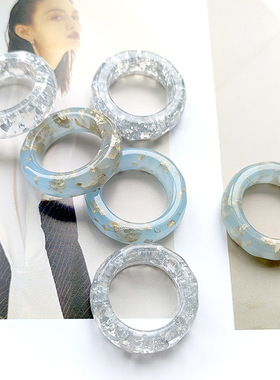 精美亚克力树脂戒指金箔银箔刻面指环好麦克戒圈指环男女外贸