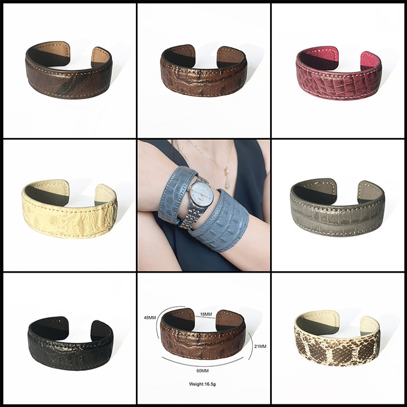 北欧风牛皮手镯外贸开口可调鳄鱼皮蛇皮纹理复古另类潮品手环