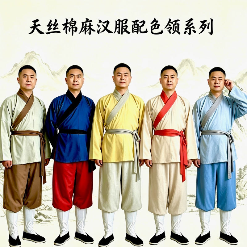 中国风斜襟汉服纯色汉元素茶服复古男士长袖古装平民汉服