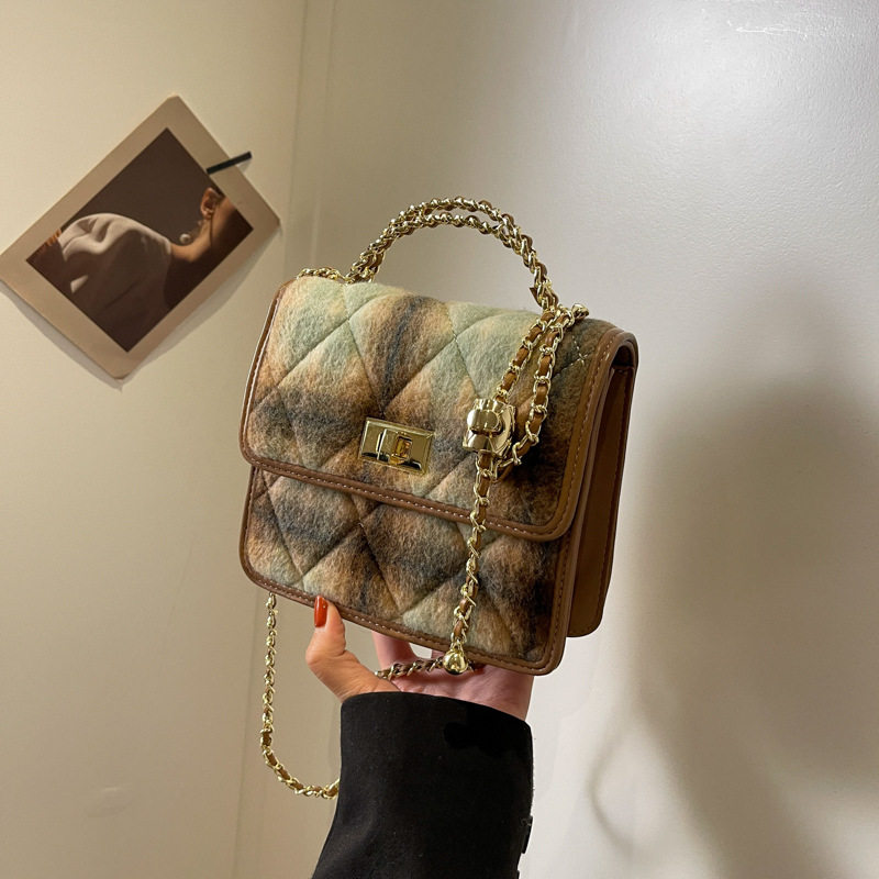 小香风毛呢秋冬撞色小方包转运珠菱格链条斜挎包时尚新款手提小包,箱包皮具/热销女包/男包,手拿包,淘宝优惠券,粉丝福利购,淘宝优惠卷