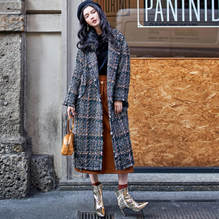 冬天过膝格子外套女长款毛呢羊毛百搭粗花呢韩版显瘦冬款大衣