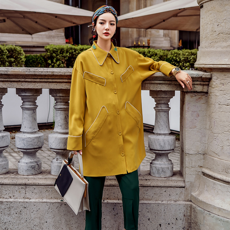 包边几何线条百搭风衬衫秋季新品