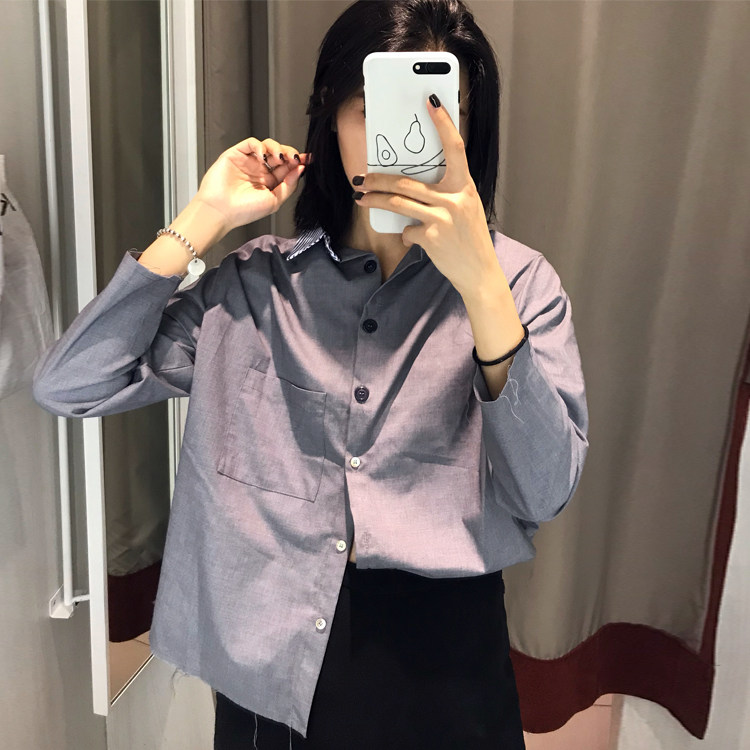 ins超火的新款拼接复古港味衬衫