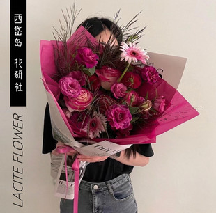 西岱岛 | 北京同城鲜花速递新款玫红玫瑰龙胆弗朗混搭花束