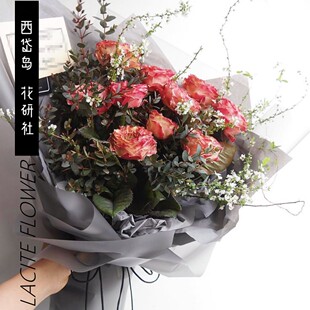 西岱岛｜北京配送鲜花小众玫瑰苹果杰克红白复古玫瑰生日混搭花束