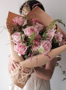 西岱岛 北京同城配送进口鲜花速递粉玫瑰混搭自然风花束 好的我们