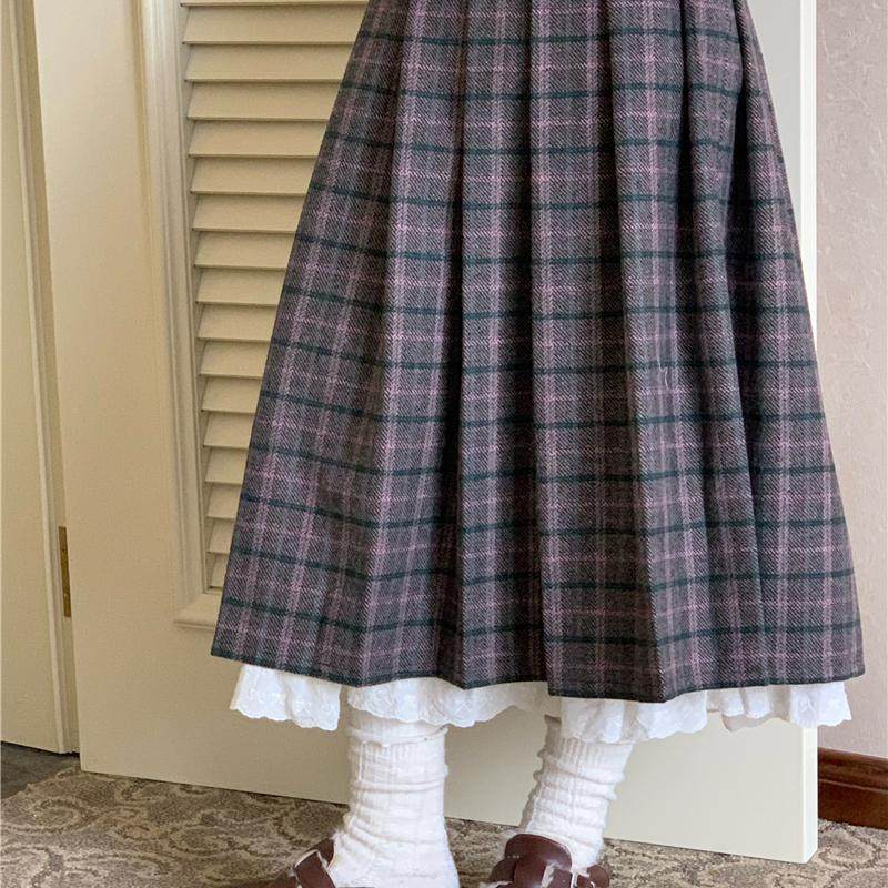 蛋包饭餐厅蓝色格纹半身裙女日系复古休闲百搭宽松A摆羊毛裙子,女装/女士精品,半身裙,淘宝优惠券,粉丝福利购,淘宝优惠卷