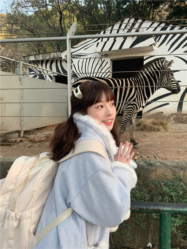 餐厅宽松显瘦紫色保暖毛呢大衣