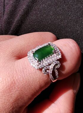 925银天然翡翠通透马鞍戒指小价