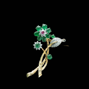 精致翡翠蛋面花朵胸針女創(chuàng)意設(shè)計(jì)婉約氣質(zhì)高級(jí)胸花秋冬大衣配飾