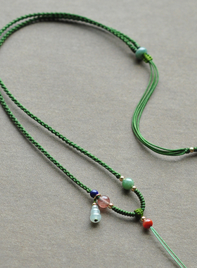 「青衣水袖」2.5mm翡翠冰种葫芦南红手工编织高档毛衣链挂绳SS117