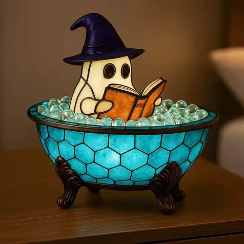 Cute Ghost Reading Book Lamp可爱的幽灵阅读万圣节幽灵夜灯