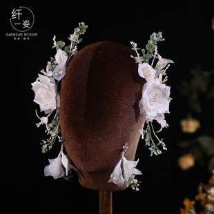 森系清新花朵对夹头饰耳环套装新娘婚纱跟妆外景旅拍造型发饰超仙