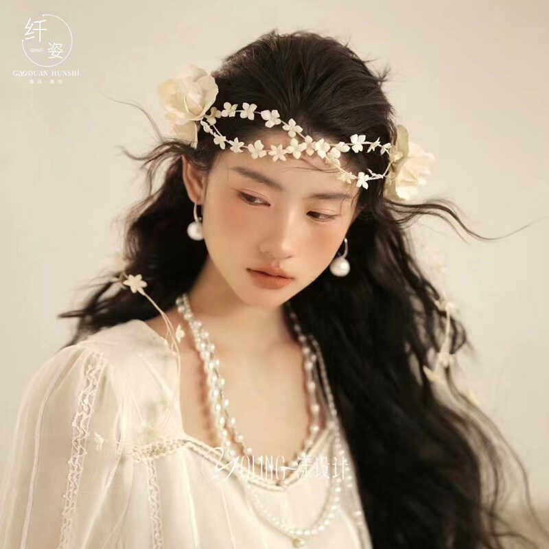 新娘重工旅拍婚纱盘发饰品复古