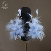 新款 浅蓝色羽毛仙气手工对夹新娘头饰影楼造型婚纱礼服跟妆发饰品