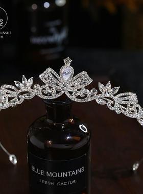 简约小巧锆石皇冠蝴蝶结新娘礼服头饰晚宴走秀生日王冠婚纱发饰品