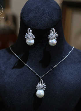 日韩简约珍珠锆石项链吊坠锁骨链