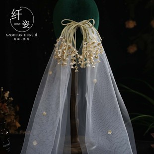 新款超仙森系铃兰花头纱复古新娘结婚礼服影楼外景旅拍头饰高级感