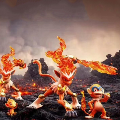 BKM宠物精灵二次元摆件烈焰猴进化组火焰猴猛火猴豪火猴手办模型