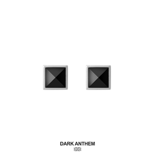 英国DARK ANTHEM重音方形黑玛瑙耳钉纯银925个性酷男女款个性简约
