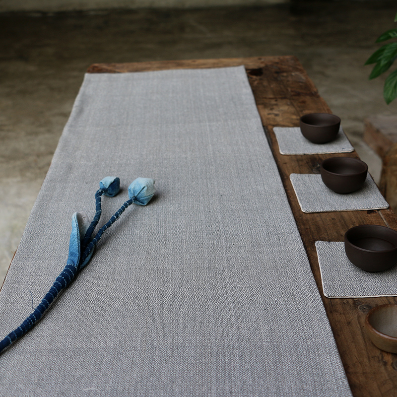 倚山人土布茶席餐桌旗中式布艺茶桌旗草木蓝染电视柜茶几茶台