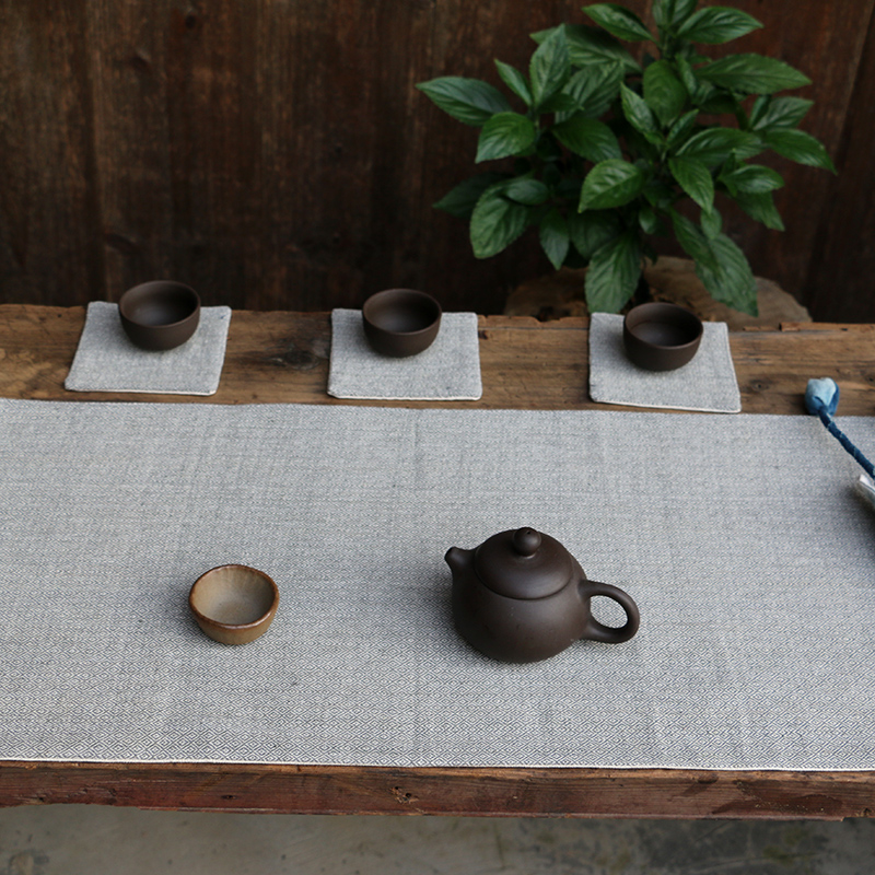 倚山人土布茶席餐桌旗中式布艺茶桌旗草木蓝染电视柜茶几茶台