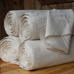 倚山人|手织土布米白色坯色纯棉 粗布衣面料八瓣花纹文创布宽45cm